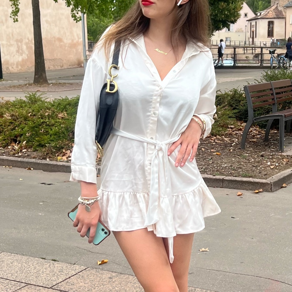 white satin mini dress
